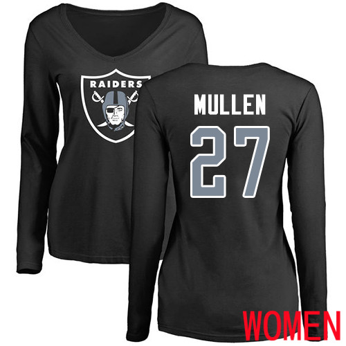 Oakland Raiders Olive Women Trayvon Mullen Name and Number Logo NFL Football 27 Long Sleeve Jersey